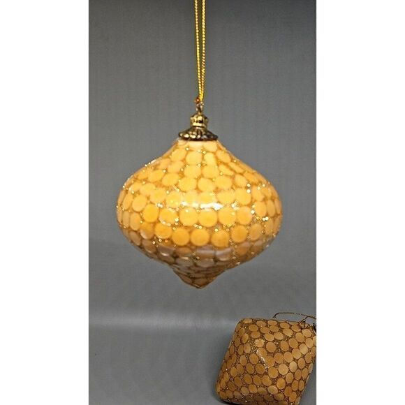 Set Of (4)Vtg Christmas Ornaments Shiny Glitter Sequin Golden Glam - Picture 5 of 6